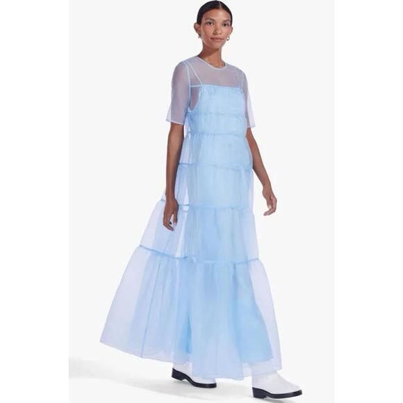 NWT Staud Hyacinth Organza Tiered Dress Maxi French Blue Ilana Calluna Small - Picture 3 of 10